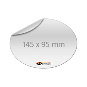 Aufkleber oval 145 x 95 mm, outdoor Haftfolie weiß mit Hochglanz-UV-Lack
